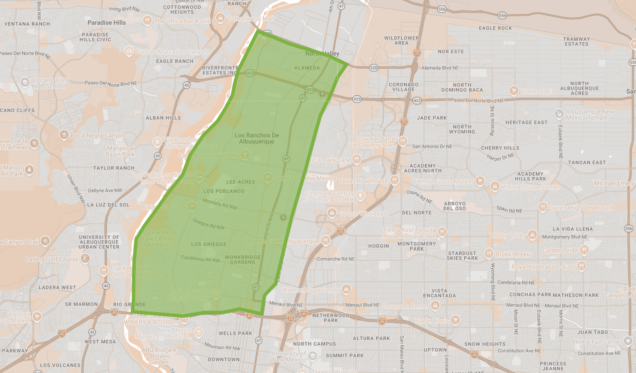 Map showing the Lindrith Wood Co. North Valley delivery area highlighted in green.